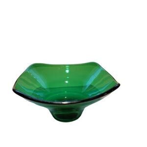 Vintage MCM 70s Viking Art Glass Bowl Candy Dish Trinket Holder Green 6" x 3"